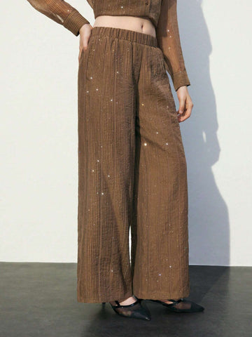 Maija Women Brown Solid Color Pocket Simple Casual Long Pants