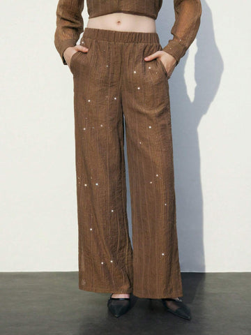 Maija Women Brown Solid Color Pocket Simple Casual Long Pants