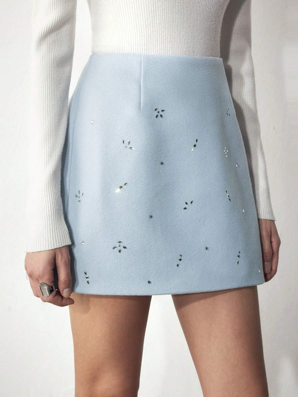 Maija Women Elegant High Waist Rhinestone Decor A-Line Skirt, Autumn/Winter