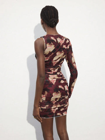 Maija Women One-Shoulder Bodycon Mini Dress, Long Sleeve Casual Everyday Wear