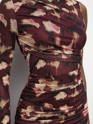 Maija Women One-Shoulder Bodycon Mini Dress, Long Sleeve Casual Everyday Wear