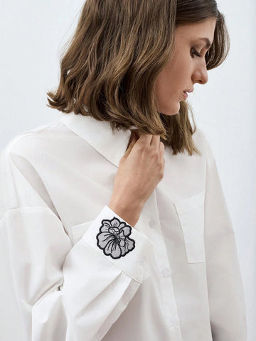 Maija Women Solid Color Drop Shoulder Long Sleeve Single-Breasted Pocket Shirt