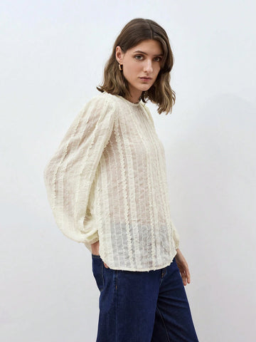 Maija Women Solid Color Round Neck Long Sleeve Casual Blouse