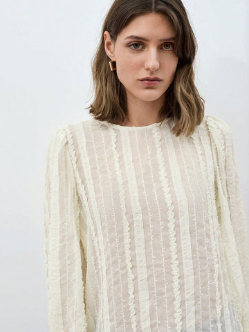 Maija Women Solid Color Round Neck Long Sleeve Casual Blouse