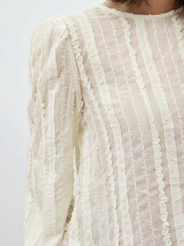 Maija Women Solid Color Round Neck Long Sleeve Casual Blouse