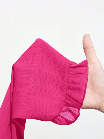 Maija Women Solid Color Ruffle Trim Elegant Long Sleeve Blouse For Autumn