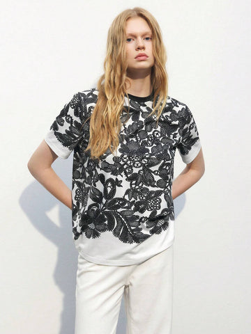 Women Summer Casual Floral Print T-Shirt