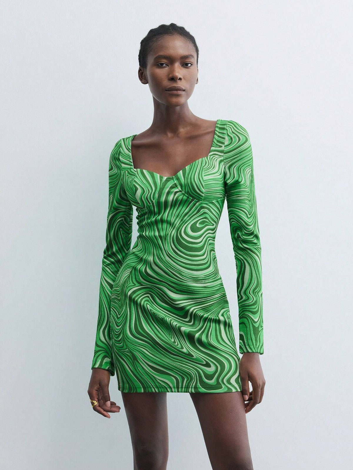 Maija Women's Autumn Marble Print Sweet Collar Long Sleeve Mini Dress, Fashionable