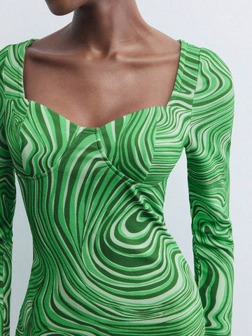 Maija Women's Autumn Marble Print Sweet Collar Long Sleeve Mini Dress, Fashionable