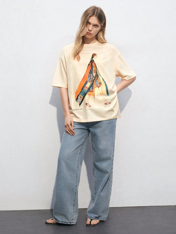 Women's Back To School Casual Loose Fit Graphic Print Round Neck Short Sleeve T-Shirt, Summer