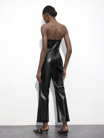 Maija Women's Black Bandeau Jumpsuit, Versatile Urban Modern Chic Design, Autumn/Winter