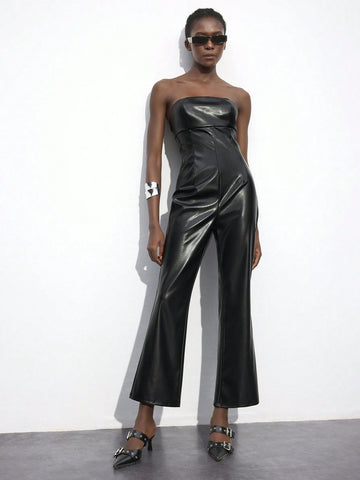 Maija Women's Black Bandeau Jumpsuit, Versatile Urban Modern Chic Design, Autumn/Winter