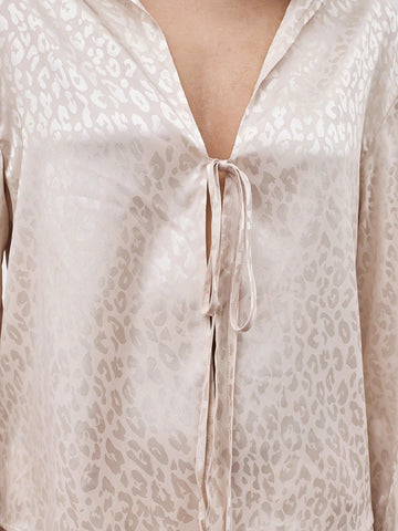 Maija Women's Casual/Work Leopard Pattern Jacquard Lace-Up Blouse