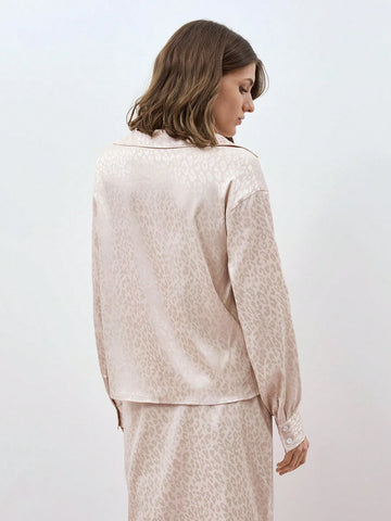 Maija Women's Casual/Work Leopard Pattern Jacquard Lace-Up Blouse