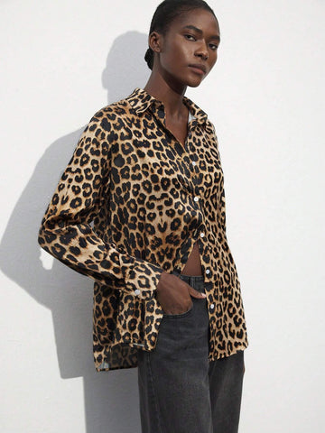 Maija Women's Casual Leopard Print Long Sleeve Shirt, Autumn