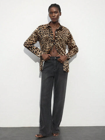 Maija Women's Casual Leopard Print Long Sleeve Shirt, Autumn