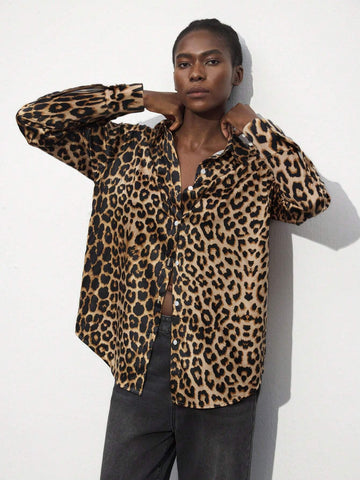 Maija Women's Casual Leopard Print Long Sleeve Shirt, Autumn