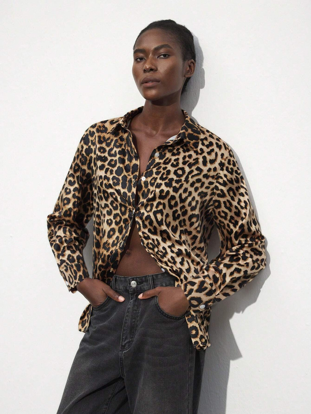 Maija Women's Casual Leopard Print Long Sleeve Shirt, Autumn