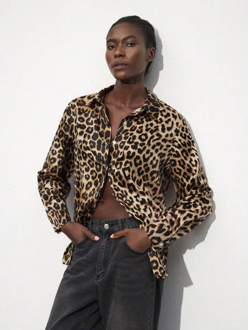Maija Women's Casual Leopard Print Long Sleeve Shirt, Autumn