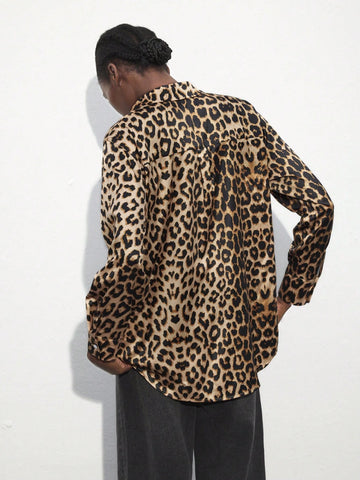 Maija Women's Casual Leopard Print Long Sleeve Shirt, Autumn