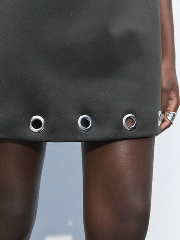 Maija Women's Casual Metal Eye Decor Short Sleeve Dress, Summer Fashion