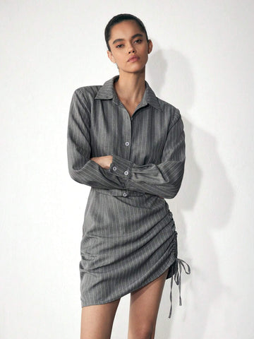 Maija Women's Casual Stripe Side Drawstring Short Dress, Autumn