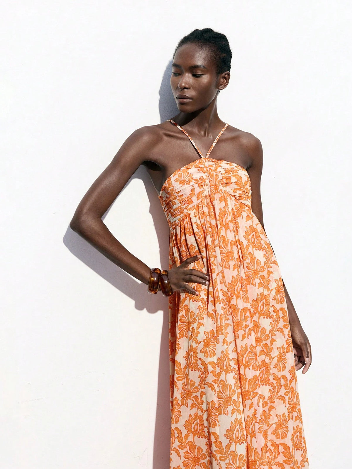 Maija Women's Early Spring & Summer Vacation Bohemian Halter Neck Front Slit Floral Print Dress