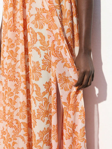 Maija Women's Early Spring & Summer Vacation Bohemian Halter Neck Front Slit Floral Print Dress