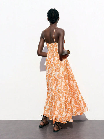 Maija Women's Early Spring & Summer Vacation Bohemian Halter Neck Front Slit Floral Print Dress