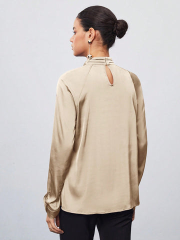 Maija Women's Elegant Solid Color Cross V-Neck Blouse For Autumn