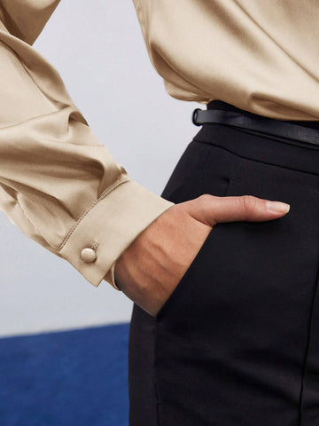 Maija Women's Elegant Solid Color Cross V-Neck Blouse For Autumn