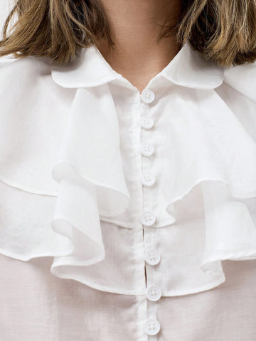 Maija Women's Elegant Solid Color Ruffle Flare Sleeve Blouse