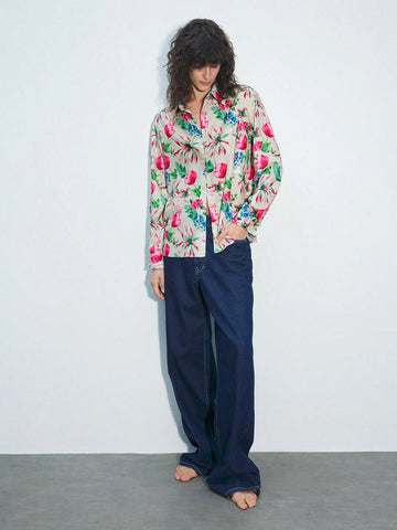 Maija Women's Floral Print Front Button Long Sleeve Casual Shirt