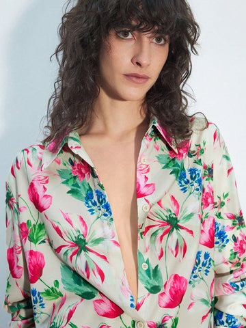 Maija Women's Floral Print Front Button Long Sleeve Casual Shirt