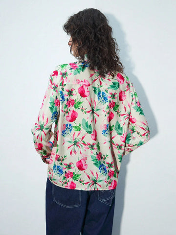 Maija Women's Floral Print Front Button Long Sleeve Casual Shirt