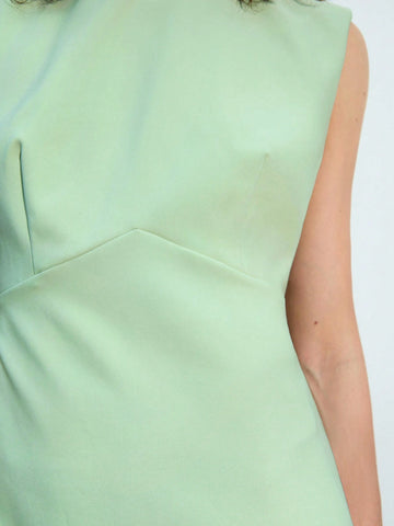 Maija Women's Green Elegant Shoulder Pad Waist Cinching Casual Versatile Mini A-Line Dress, Suitable For Autumn/Winter Daily Wear