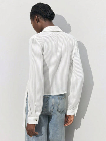 Maija Women's Lapel Striped Wrap Long Sleeve Casual Shirt