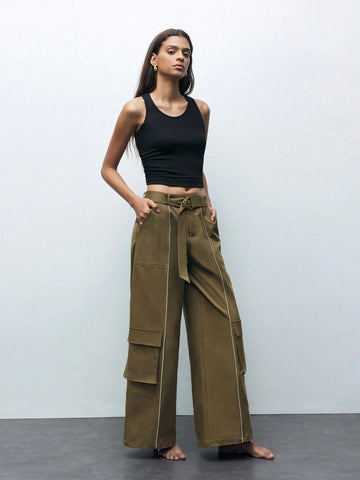 Maija Women's Loose Fit Wide Leg Casual Pants With Pockets