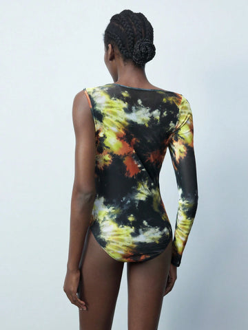 Maija Women's Modern Versatile Multi-Color Asymmetric One Shoulder Bodysuit, High Stretch