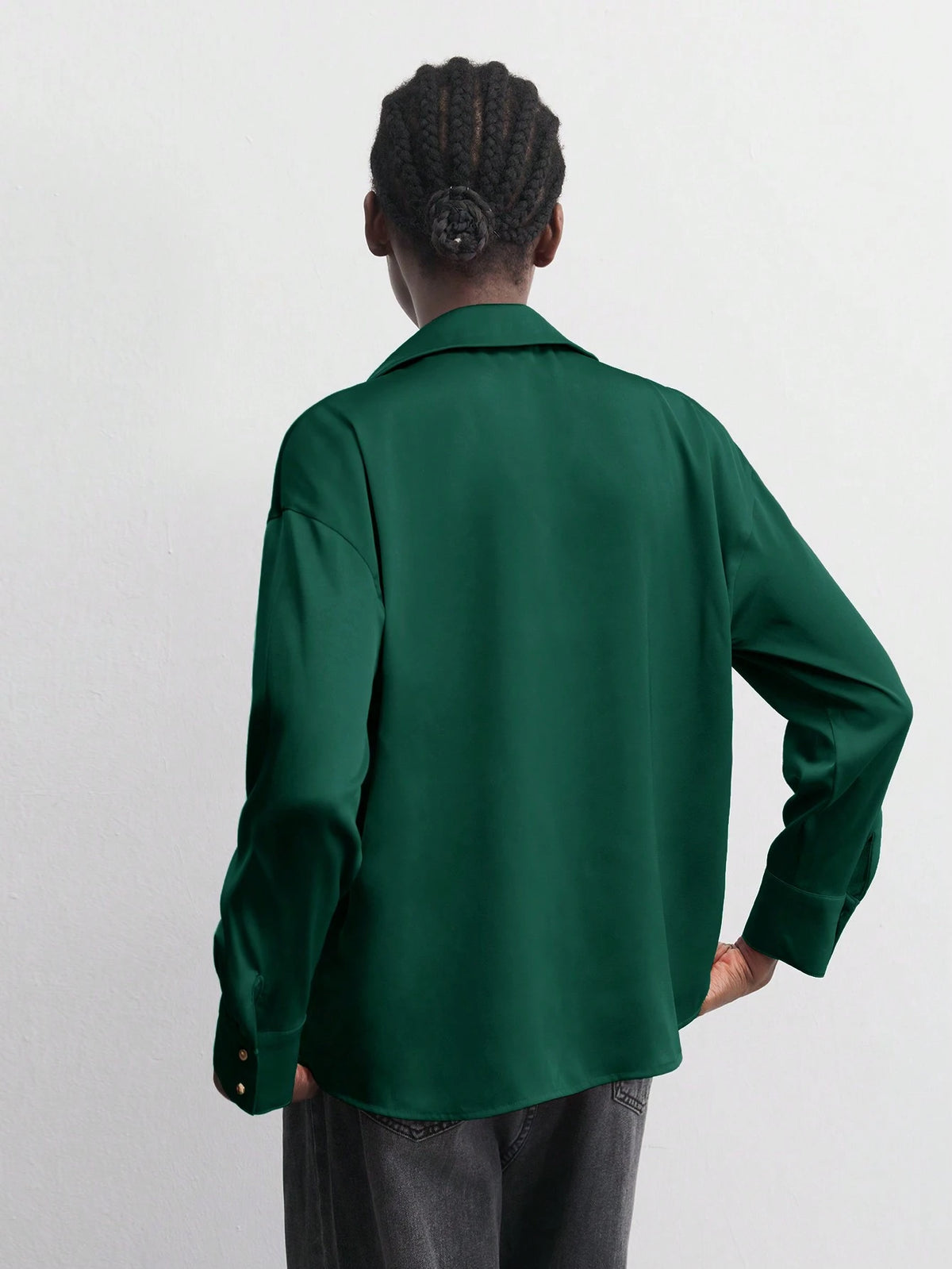 Maija Women's Red Solid Color Metal Button Front Collared Long Sleeve Shirt, Minimalist Party & Christmas Casual Top