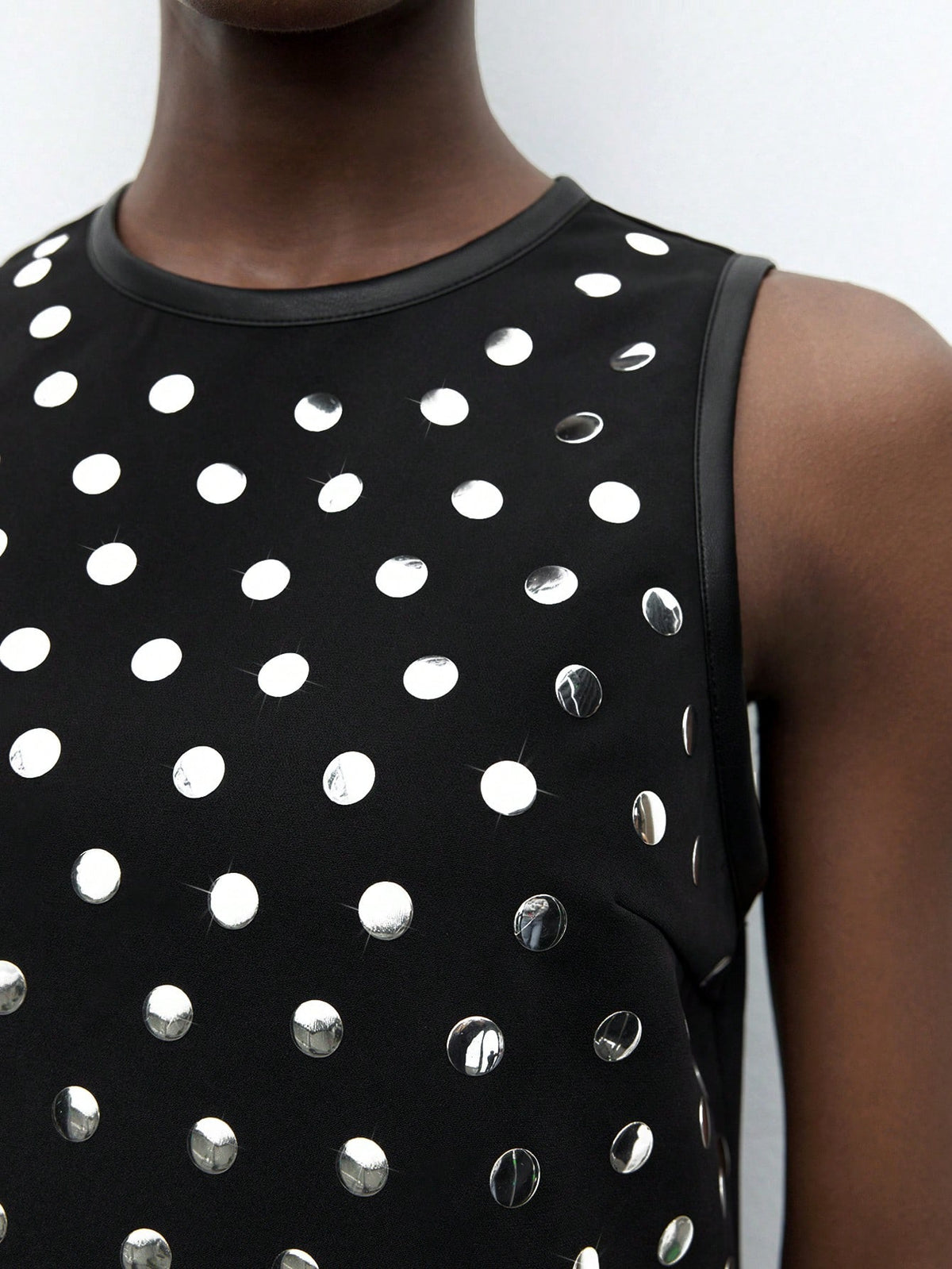 Maija Women's Rivet Design Round Neck Sleeveless Casual Loose Mini Dress