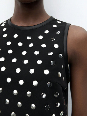 Maija Women's Rivet Design Round Neck Sleeveless Casual Loose Mini Dress