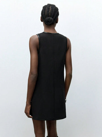 Maija Women's Rivet Design Round Neck Sleeveless Casual Loose Mini Dress