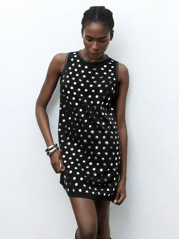 Maija Women's Rivet Design Round Neck Sleeveless Casual Loose Mini Dress