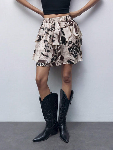 Maija Women's Ruched All-Over Allover Print Skirt, Casual Daily Wear