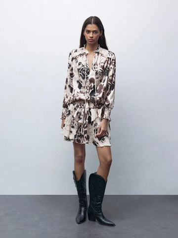 Maija Women's Ruched All-Over Allover Print Skirt, Casual Daily Wear