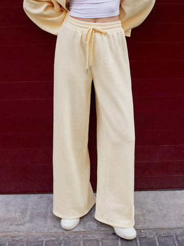 Maija Women's Solid Color Belted Wide Leg Loose Casual Sweatpants