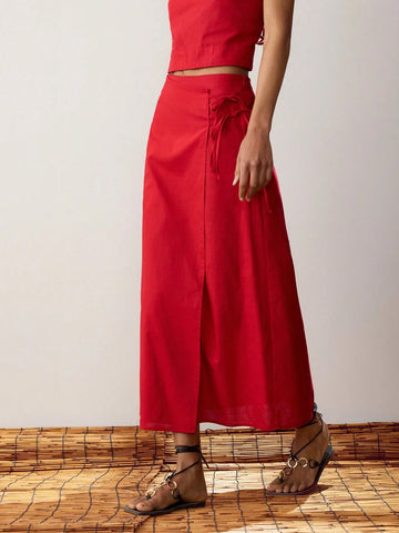 Maija Women's Solid Color Wrap Twist Hem Elegant A-Line Skirt