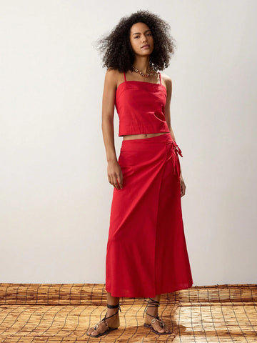 Maija Women's Solid Color Wrap Twist Hem Elegant A-Line Skirt
