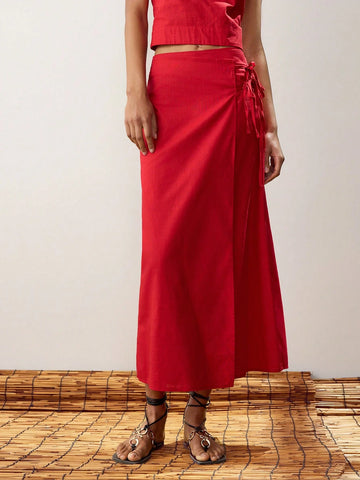 Maija Women's Solid Color Wrap Twist Hem Elegant A-Line Skirt